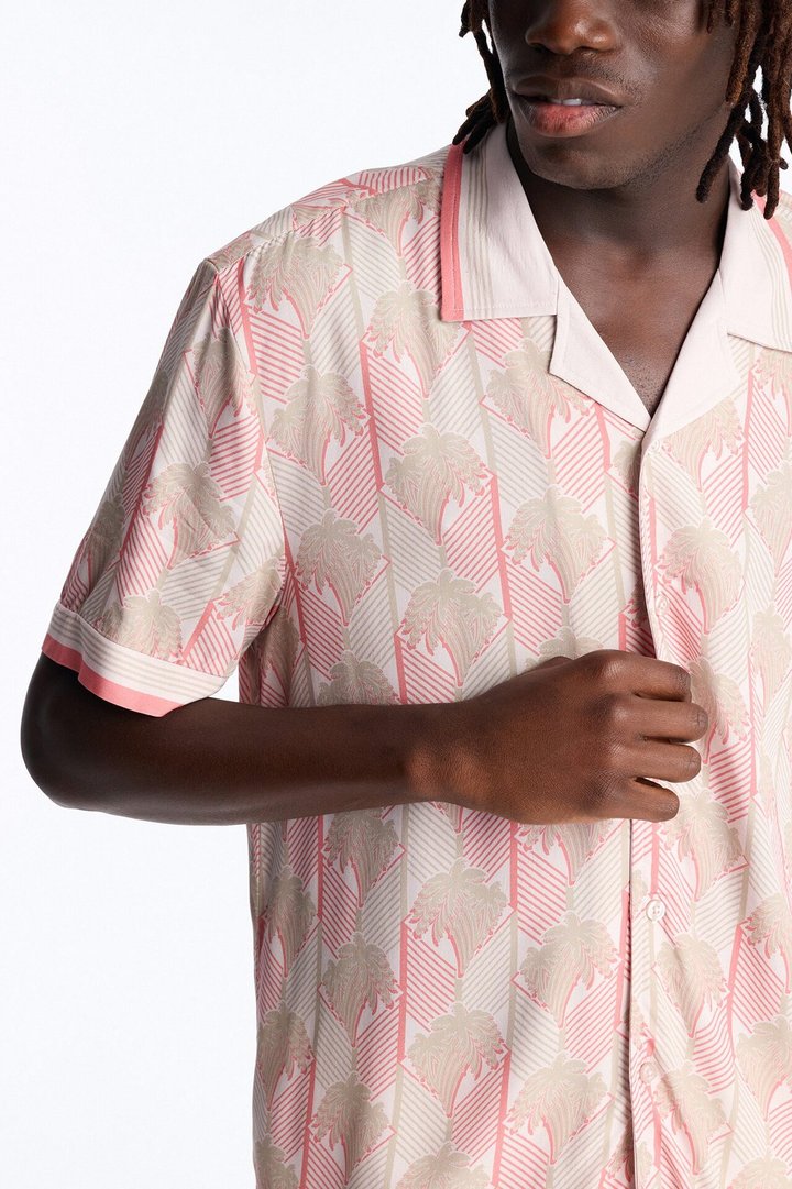 Crimson Palms Button Up Shirt - Red
