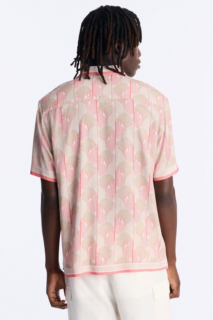 Crimson Palms Button Up Shirt - Red