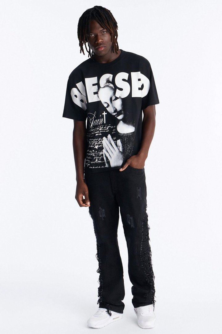 Blessed Saint Prayer Oversized Short Sleeve Tee - Black
