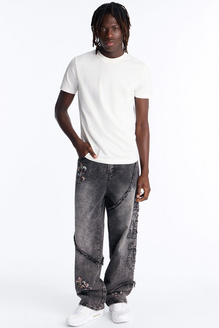 East End Frayed Baggy Jean - Dark Wash