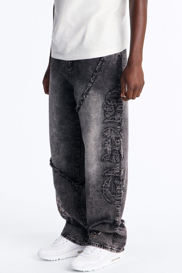 East End Frayed Baggy Jean - Dark Wash