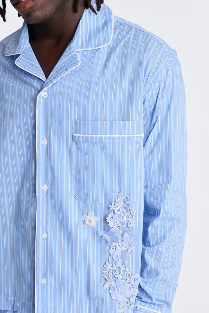 Field Notes Cuban Collar Button Up Shirt - Blue/combo