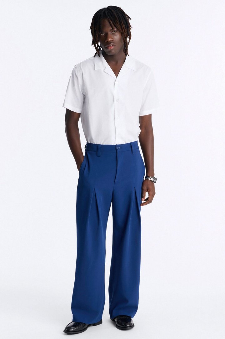 Ronan High Waisted Pleated Trousers - Navy