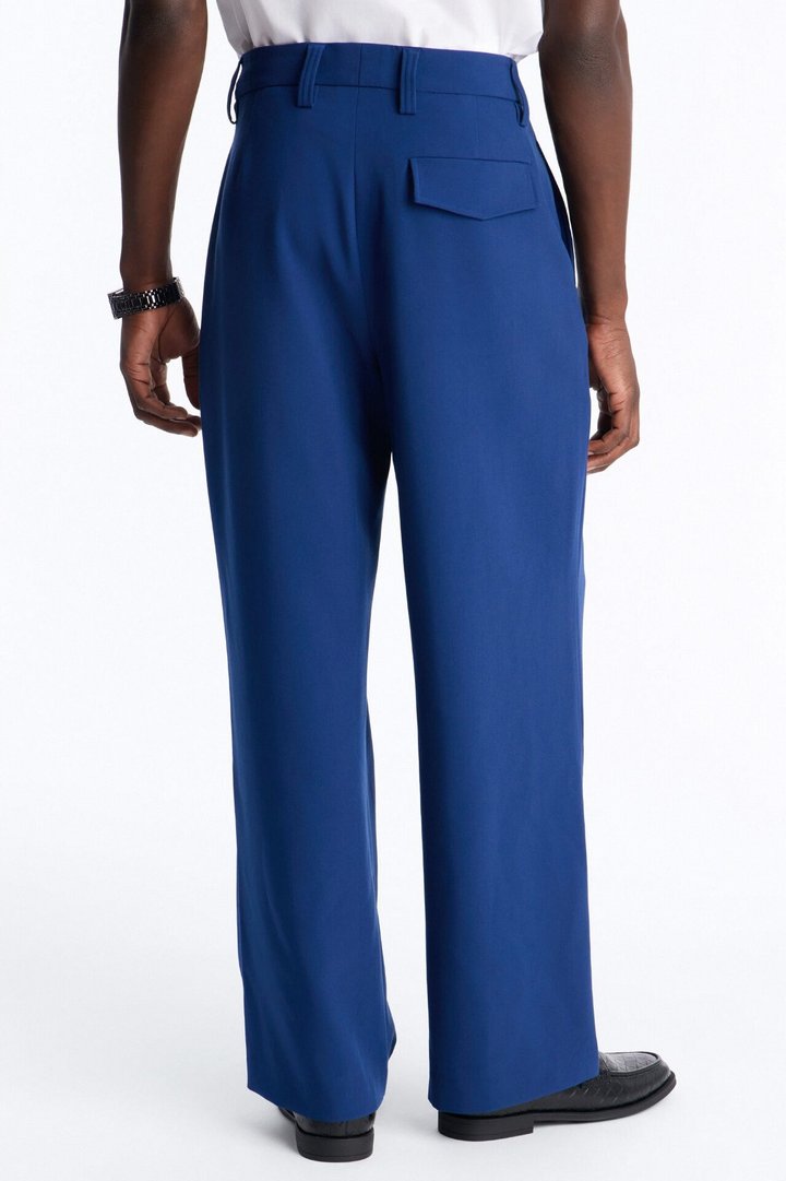 Ronan High Waisted Pleated Trousers - Navy