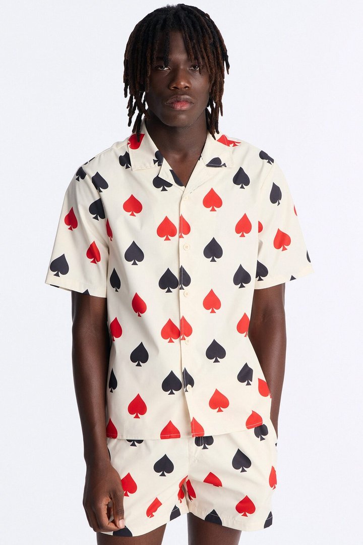 Relaxed Royal Spade Button Up Shirt - Off White/combo