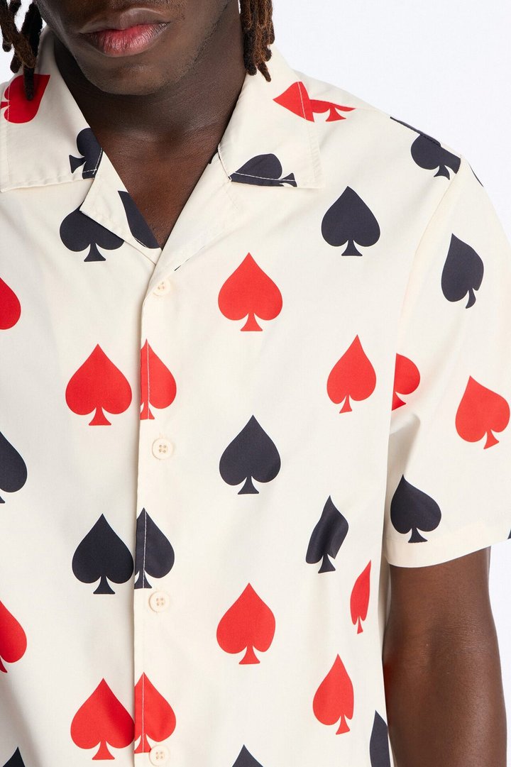 Relaxed Royal Spade Button Up Shirt - Off White/combo