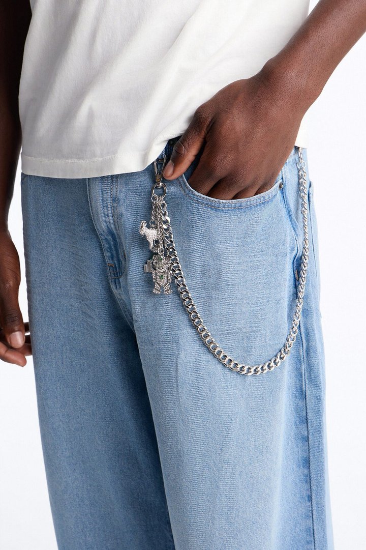Ambitious Multi Charm Cuban Pant Chain - Silver