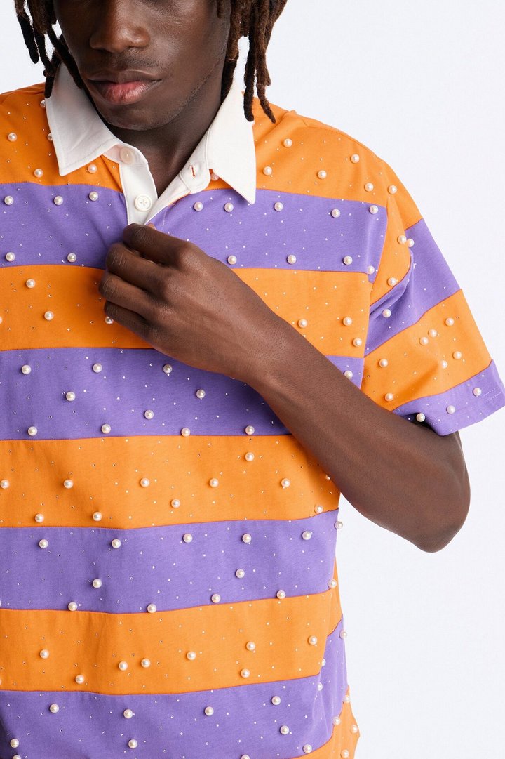 Relaxed Marginalia Pearl Stripe Polo - Orange/combo