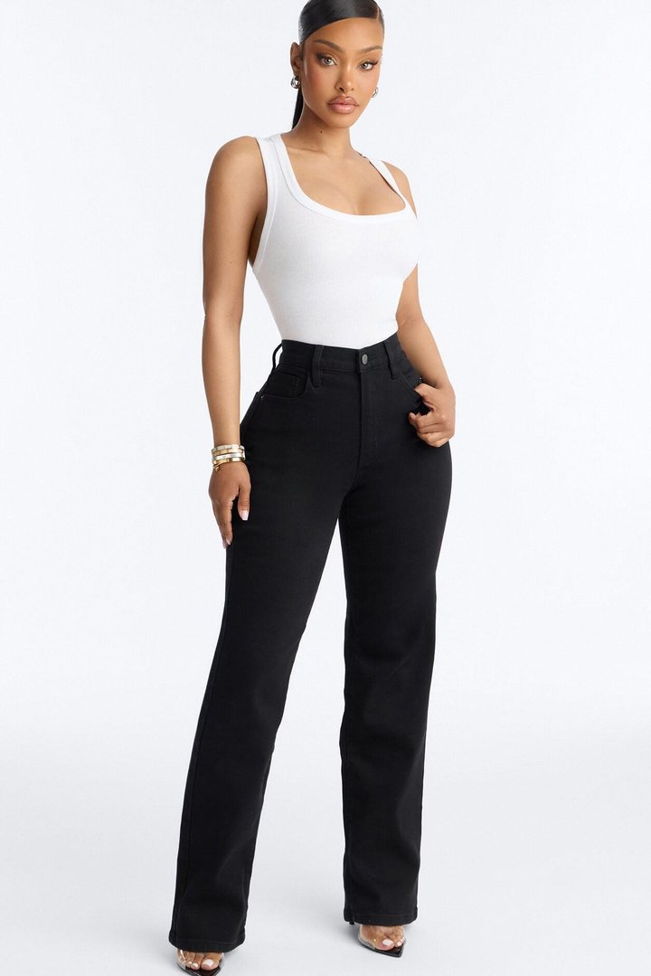 Evie Everyday Premium High Rise Stretch Straight Leg Jeans - Black