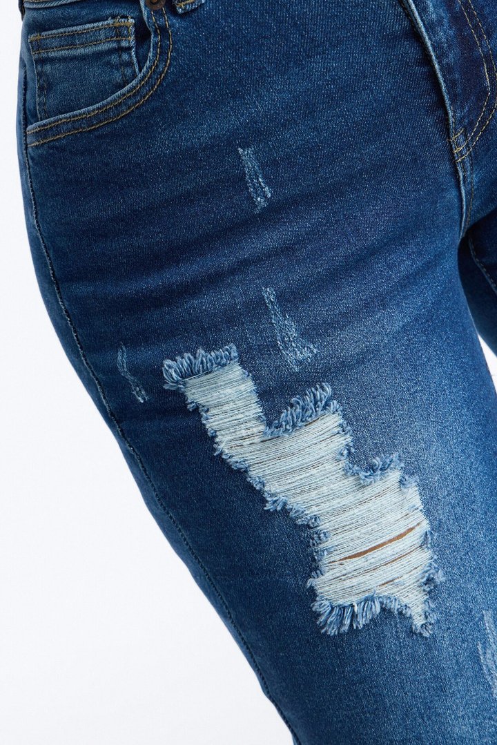 Skye Stretch Ripped Straight Leg Jeans - Dark Wash