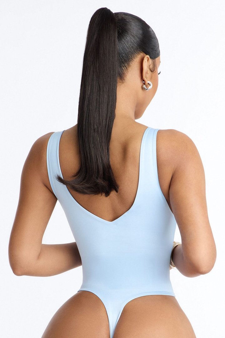 Contour Double Lined V-Neck Bodysuit - SkyBlue