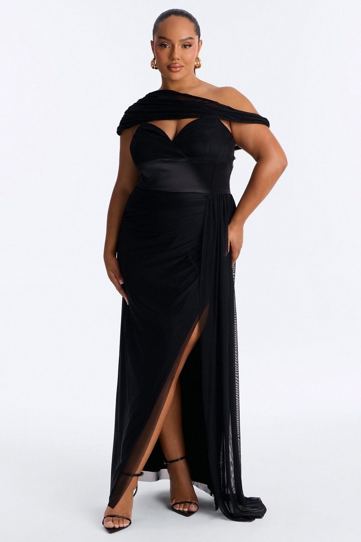 Lorraine Satin Maxi Dress - Black