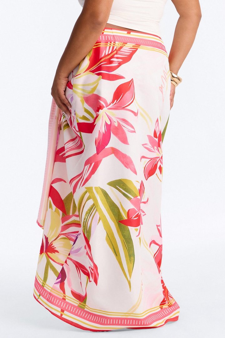 Jet Set Tropical Print Wrap Skirt - Pink/combo