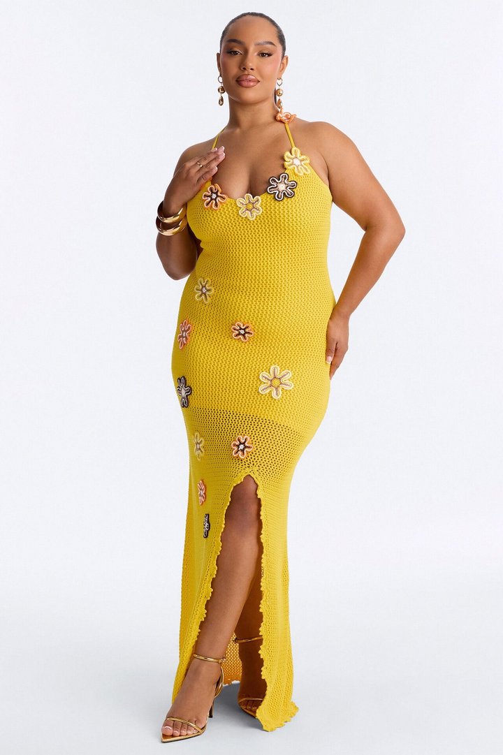 Soft Life Crochet Maxi Dress - Yellow/combo