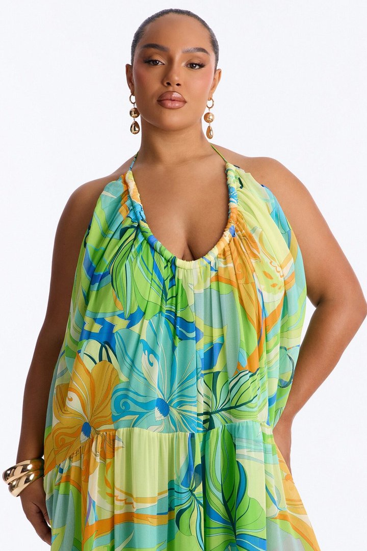 She's Expensive Chiffon Maxi Dress - Green/combo