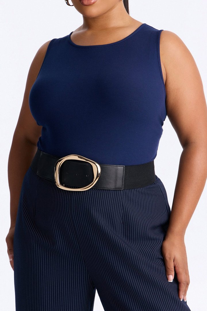 No Circling Back Wide Elastic Belt - Black