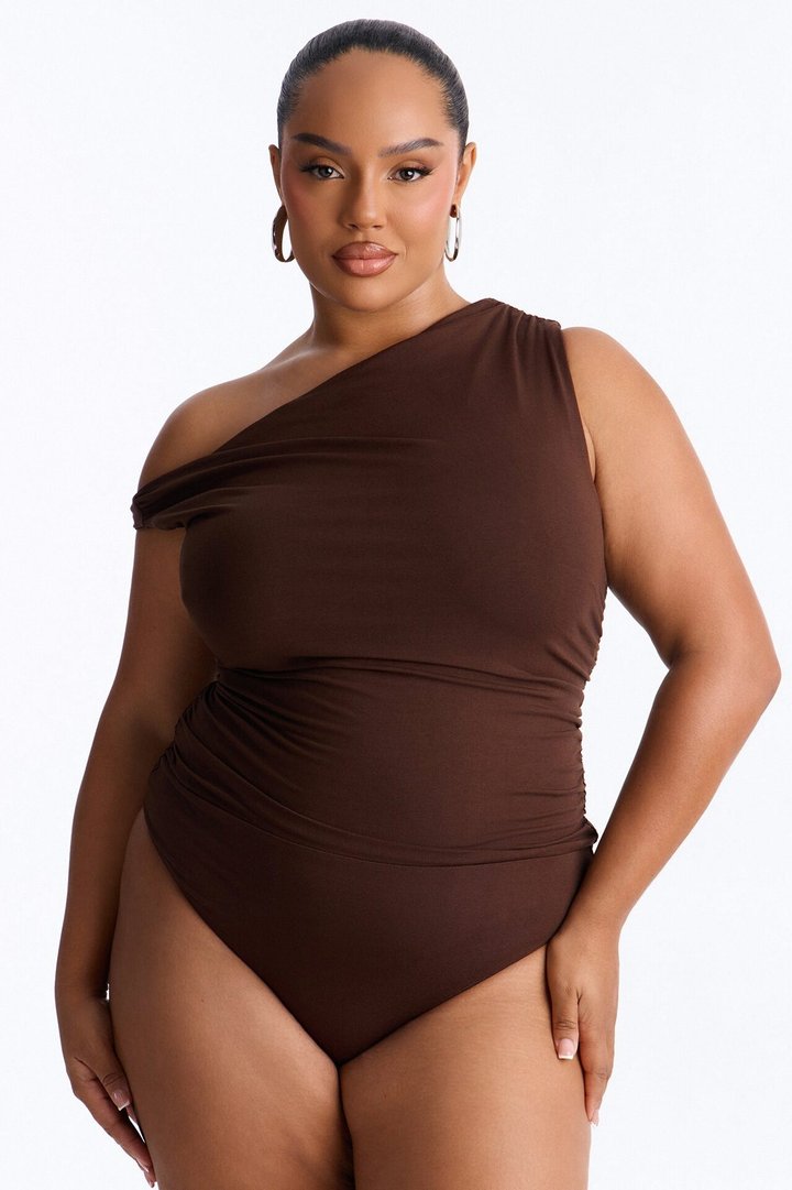 Kylie Off Shoulder Bodysuit - Brown