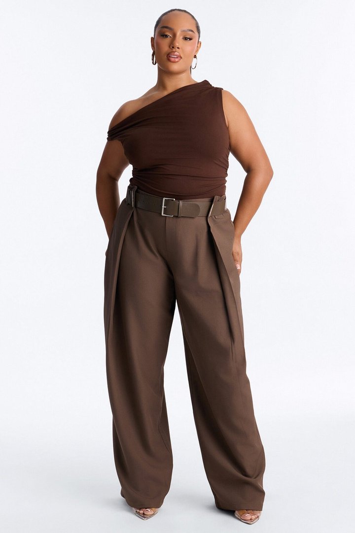 Natasha Belted Wide Leg Pleated Trouser - Brown