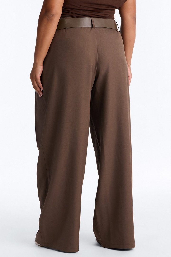 Natasha Belted Wide Leg Pleated Trouser - Brown