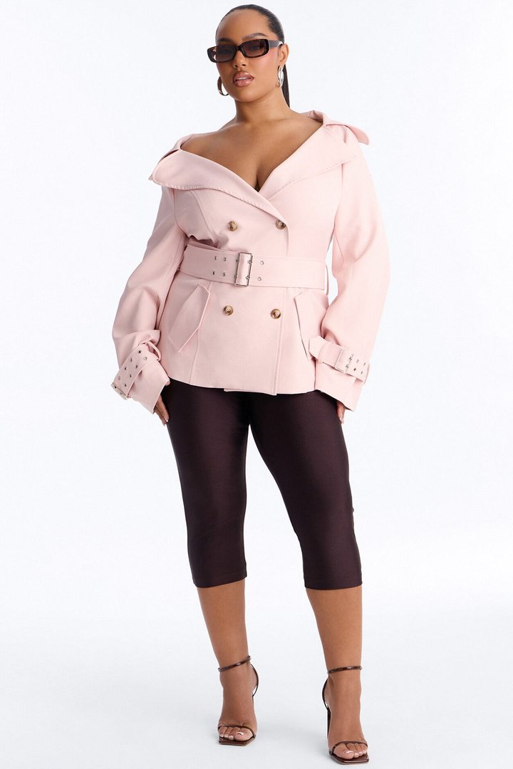 Georgina Off Shoulder Trench Coat - Pink