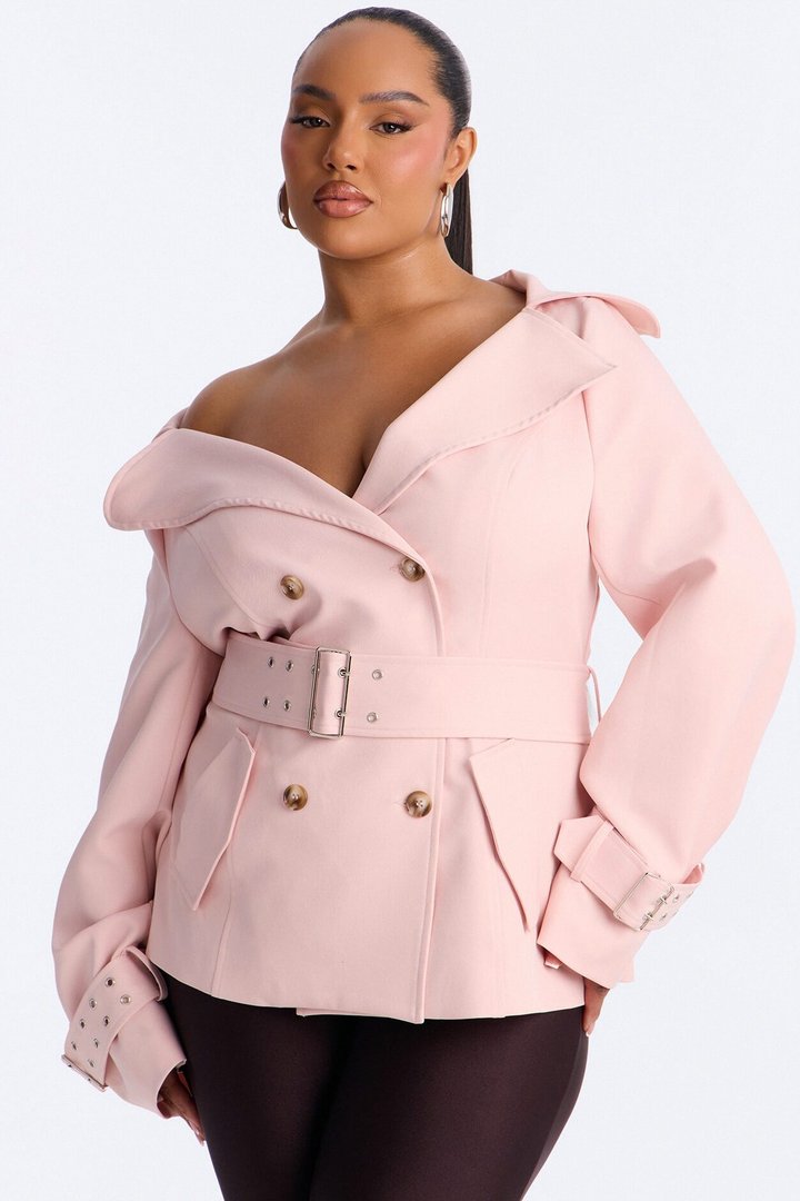Georgina Off Shoulder Trench Coat - Pink