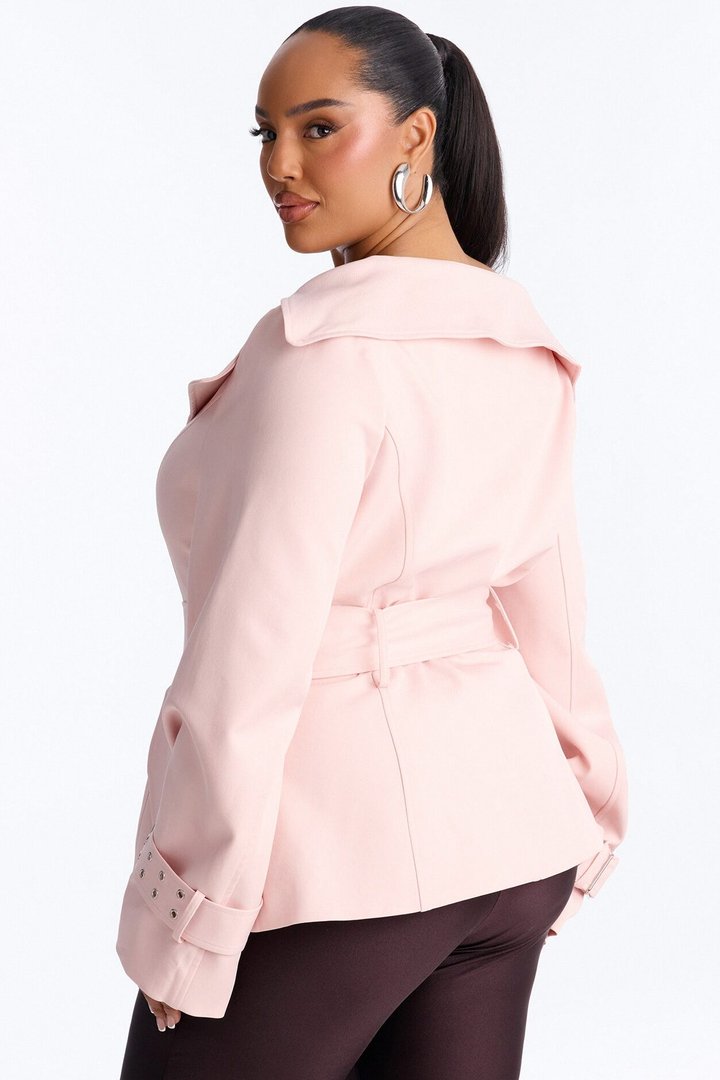 Georgina Off Shoulder Trench Coat - Pink