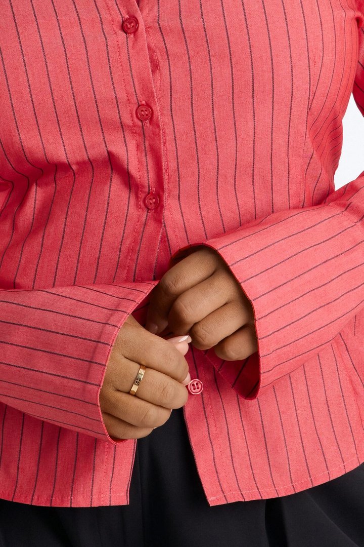 No Time To Chat Striped Poplin Shirt - Red/combo