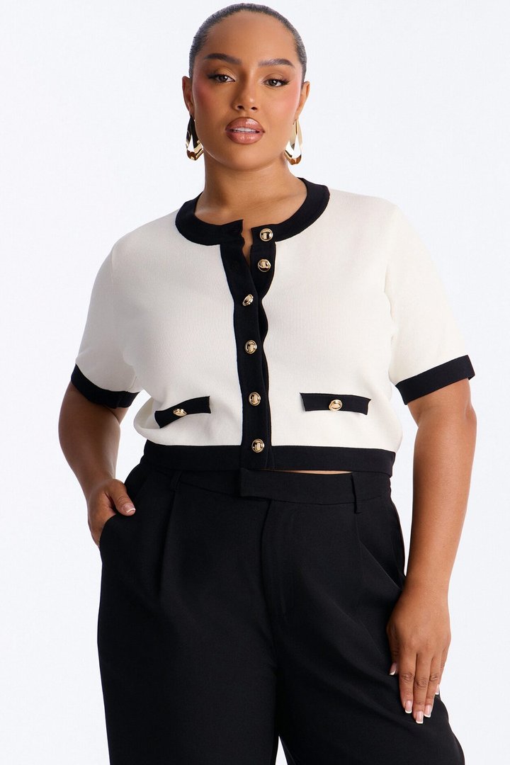 Alex Short Sleeve Cardigan - White/combo