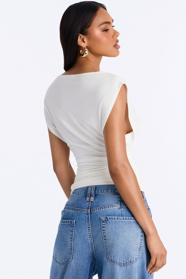 Kylie Ruched Short Sleeve Top - Off White