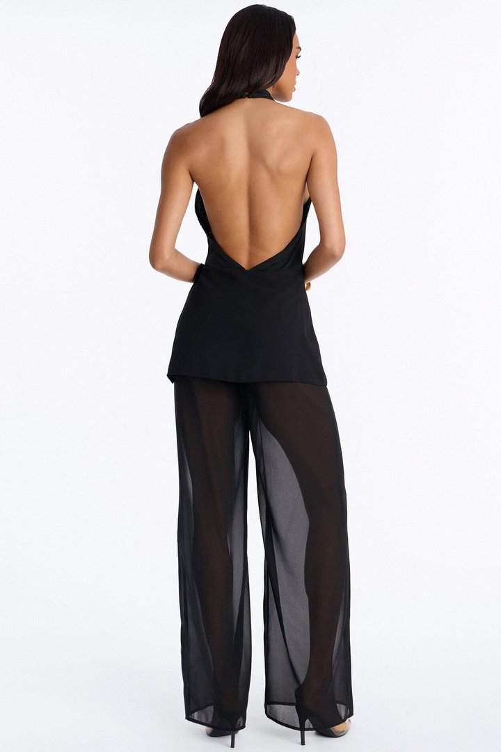 Della Chiffon Draped Jumpsuit - Black