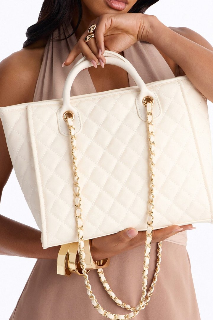 Big Goals Faux Leather Tote Bag - Ivory