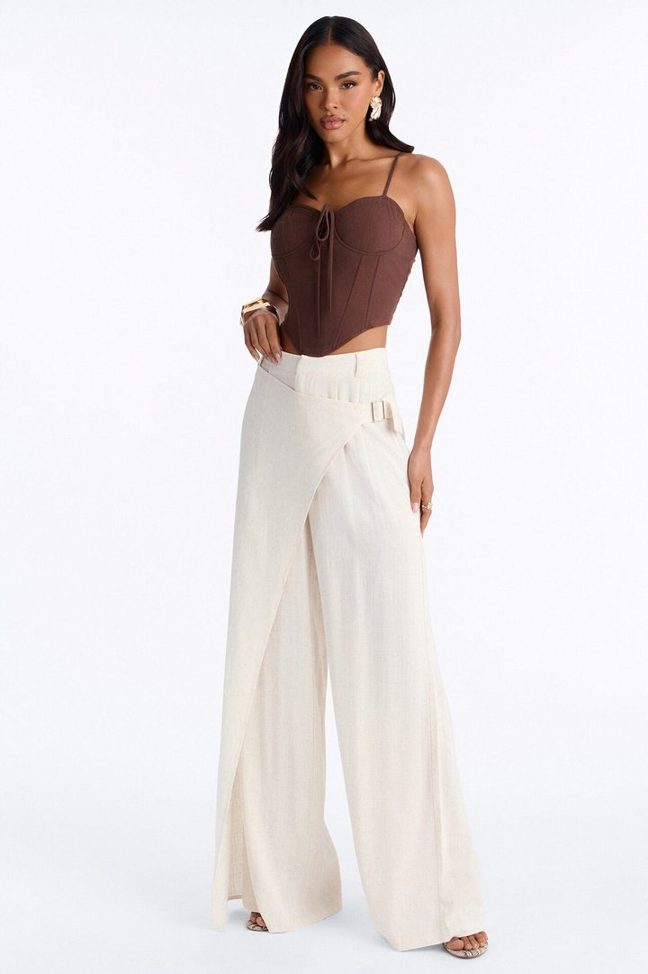 Tall Tailored Touch Wrap Front Linen Trouser - Natural