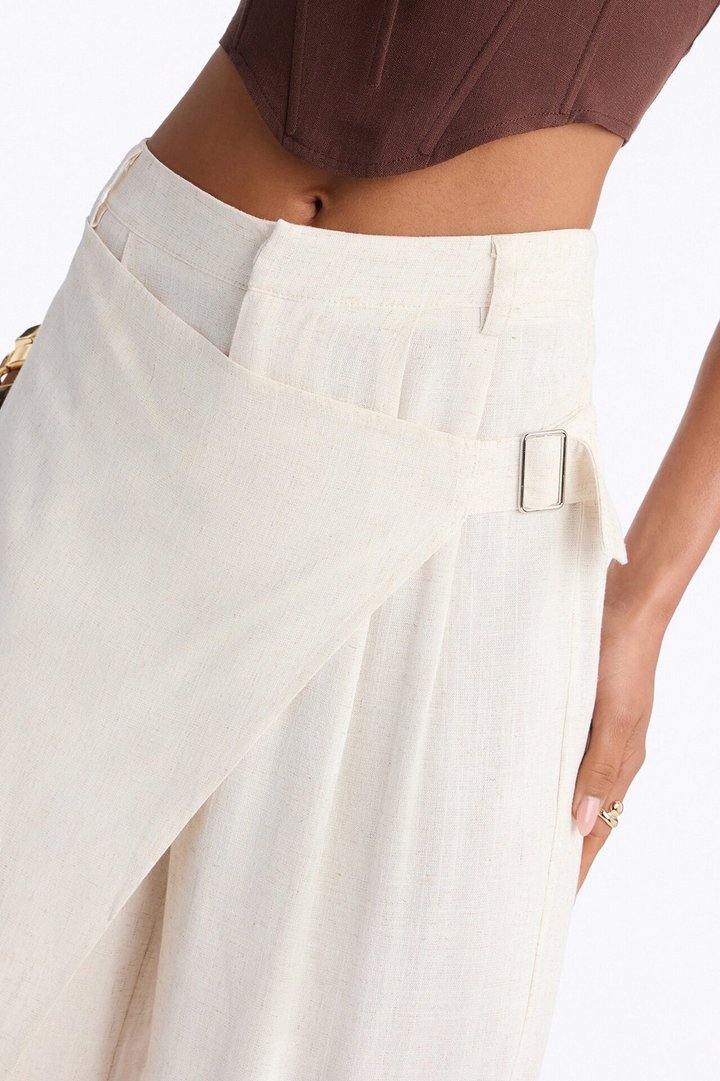 Tall Tailored Touch Wrap Front Linen Trouser - Natural