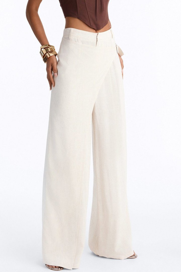 Tall Tailored Touch Wrap Front Linen Trouser - Natural