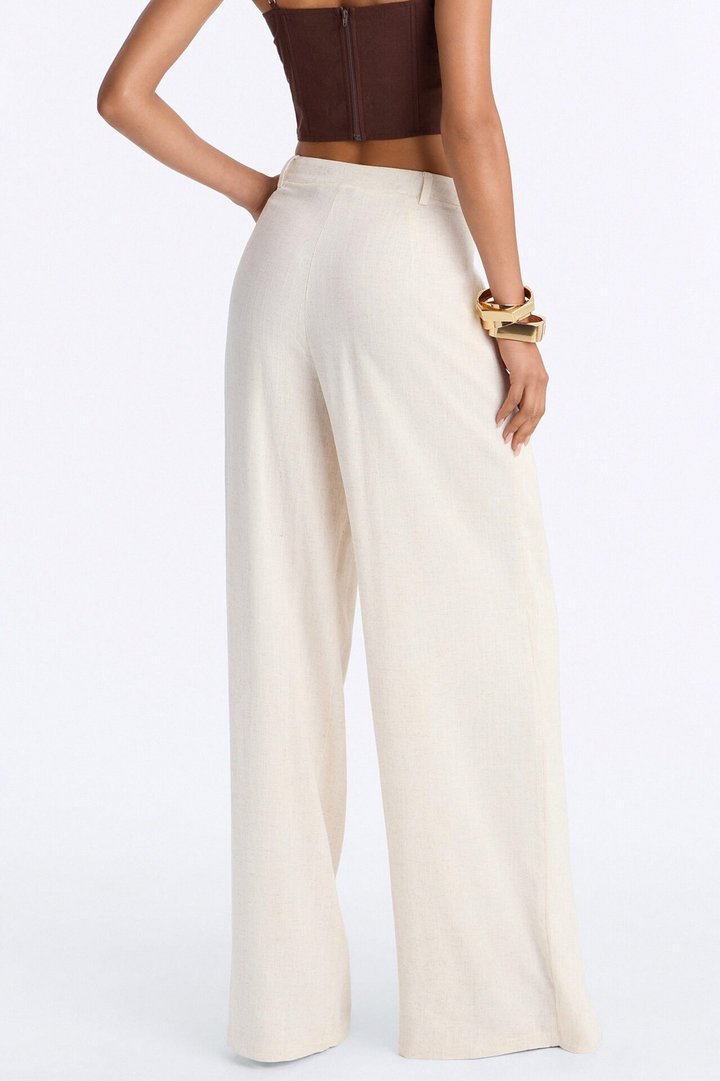 Tall Tailored Touch Wrap Front Linen Trouser - Natural