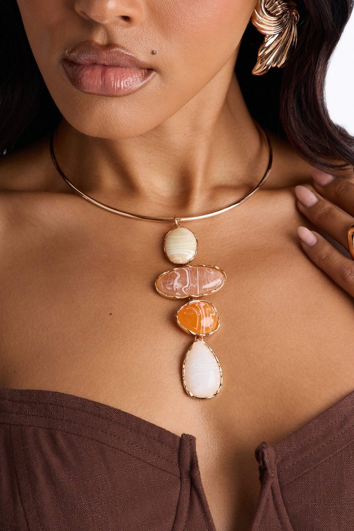 Pure Mineral Jeweled Necklace - Gold/Pink