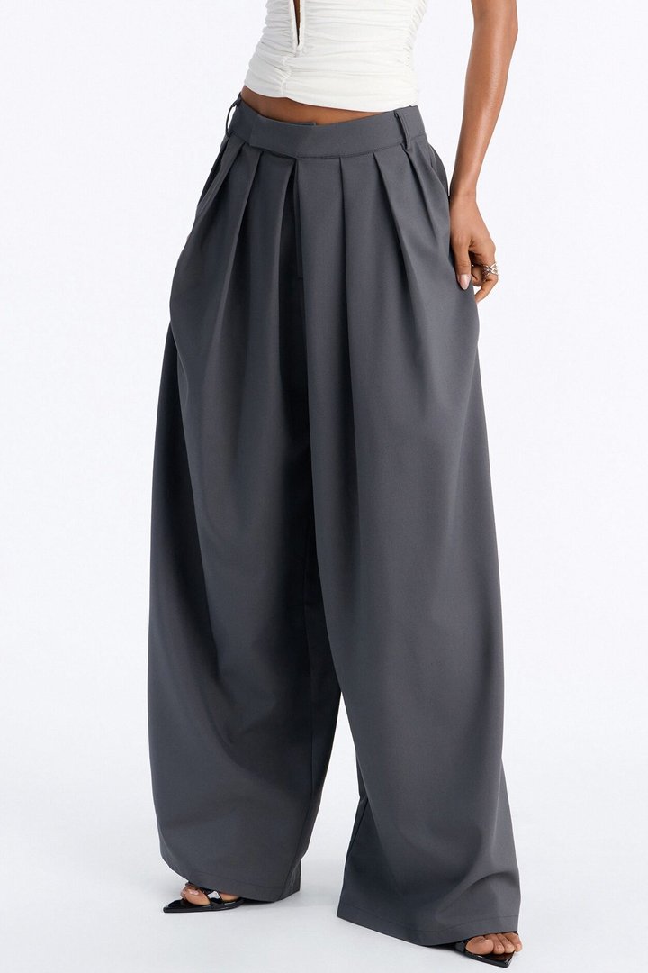 The Kayne Pleated Crossover Wide Leg Pant - Grey