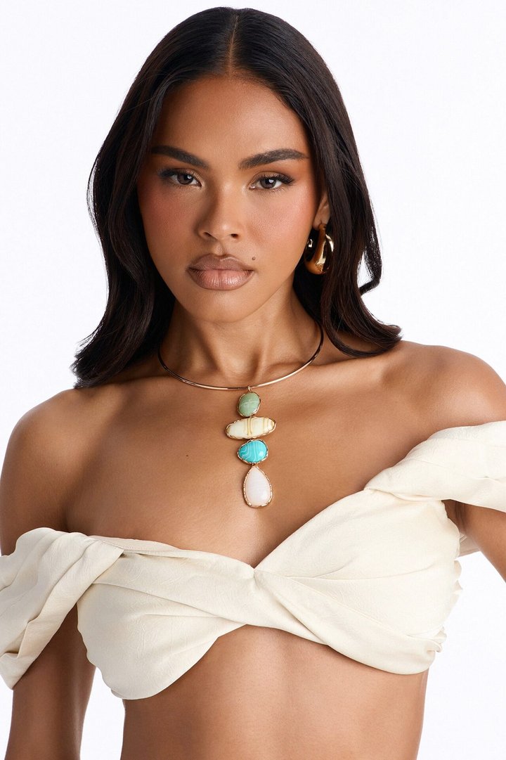Pure Mineral Jeweled Necklace - Gold/Green