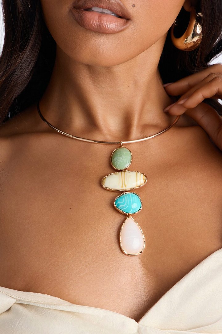 Pure Mineral Jeweled Necklace - Gold/Green