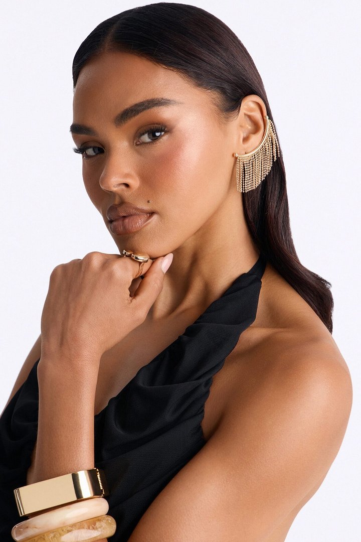 Let It Be Fringe Hardware Ear Cuff - Gold