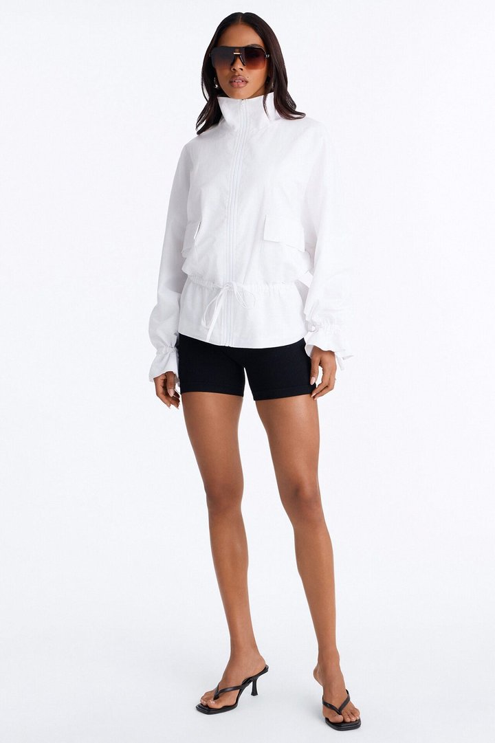 Effortless Linen Funnel Neck Anorak Jacket - White
