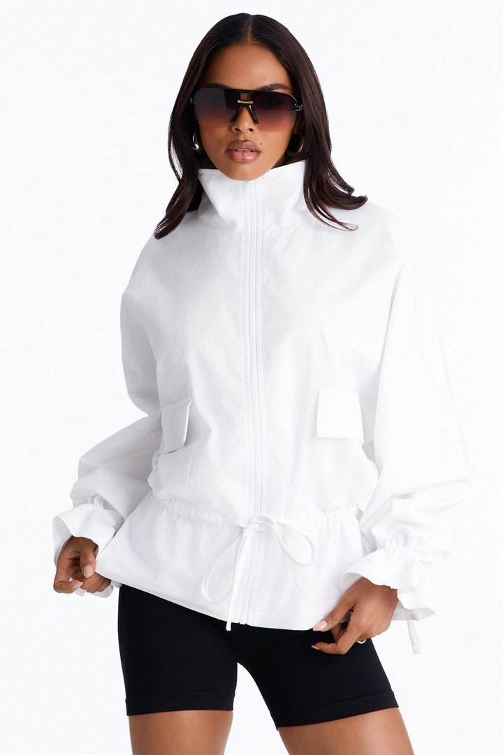 Effortless Linen Funnel Neck Anorak Jacket - White