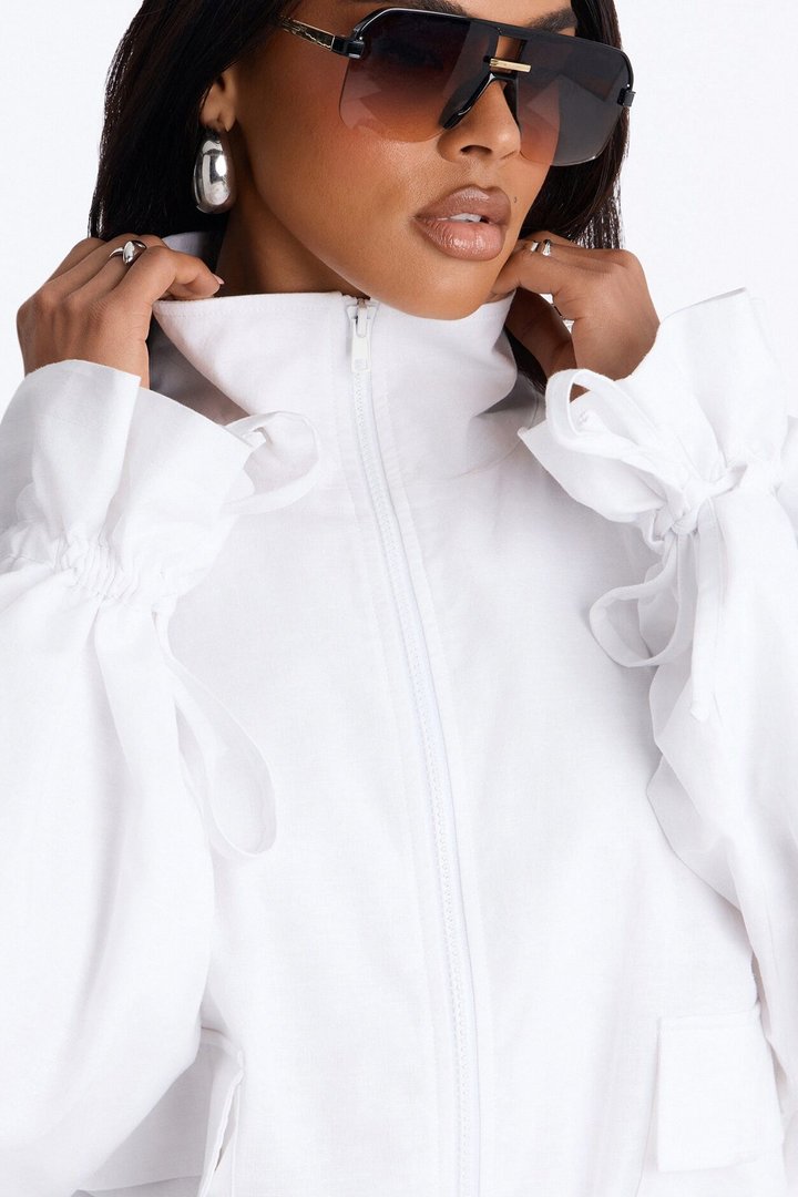Effortless Linen Funnel Neck Anorak Jacket - White