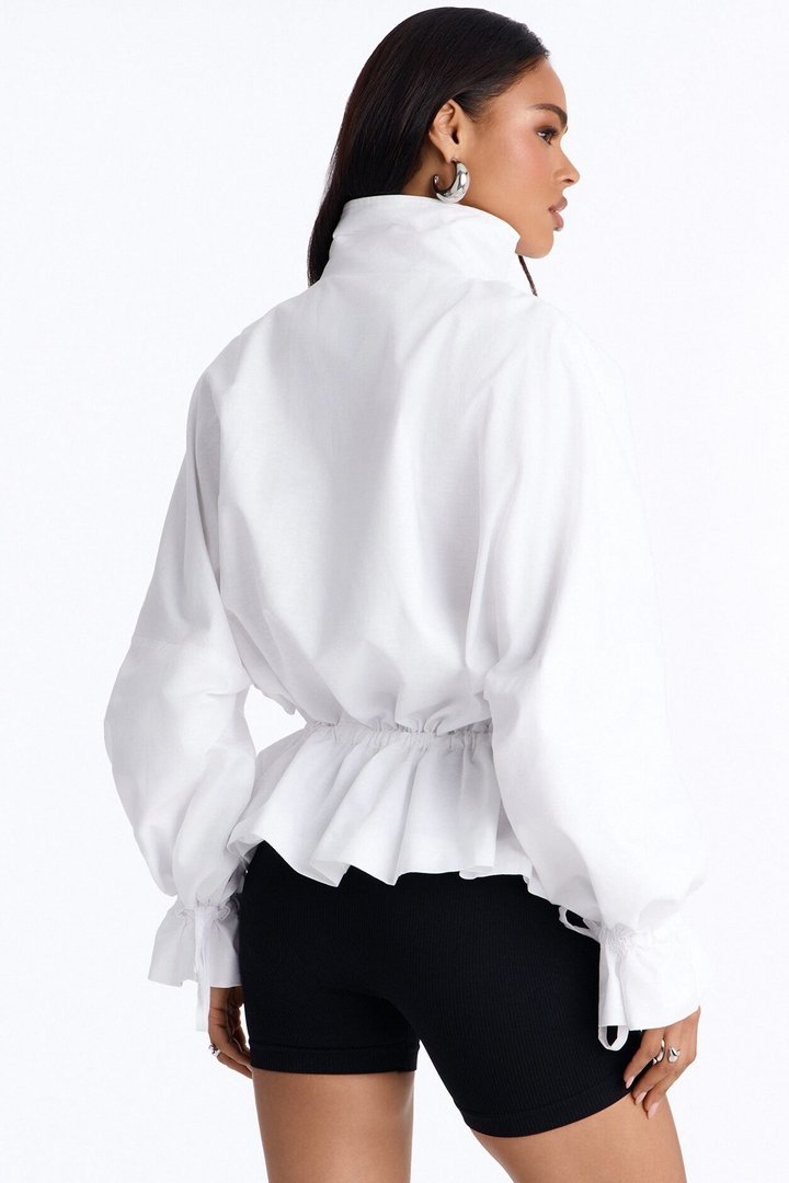 Effortless Linen Funnel Neck Anorak Jacket - White