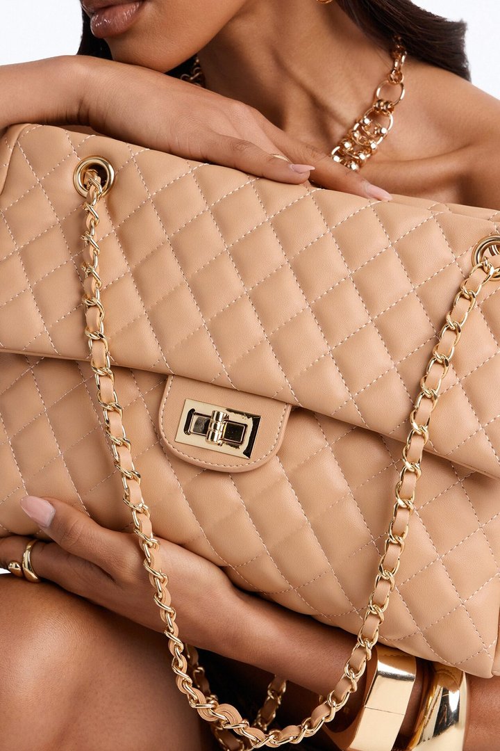 Larger Than Life Faux Leather Tote Bag - Tan