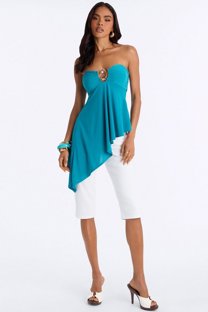 On The Coast Hardware Asymmetrical Tube Top - Teal