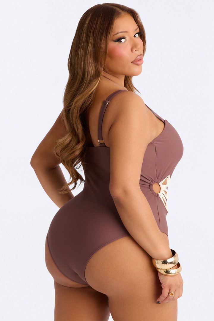 Livia V Wire Flower Cutouts 1 Piece Swimsuit - Brown/combo