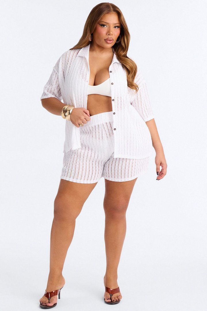 Seaside Vacation Button Up Cover Up Shorts Set - White