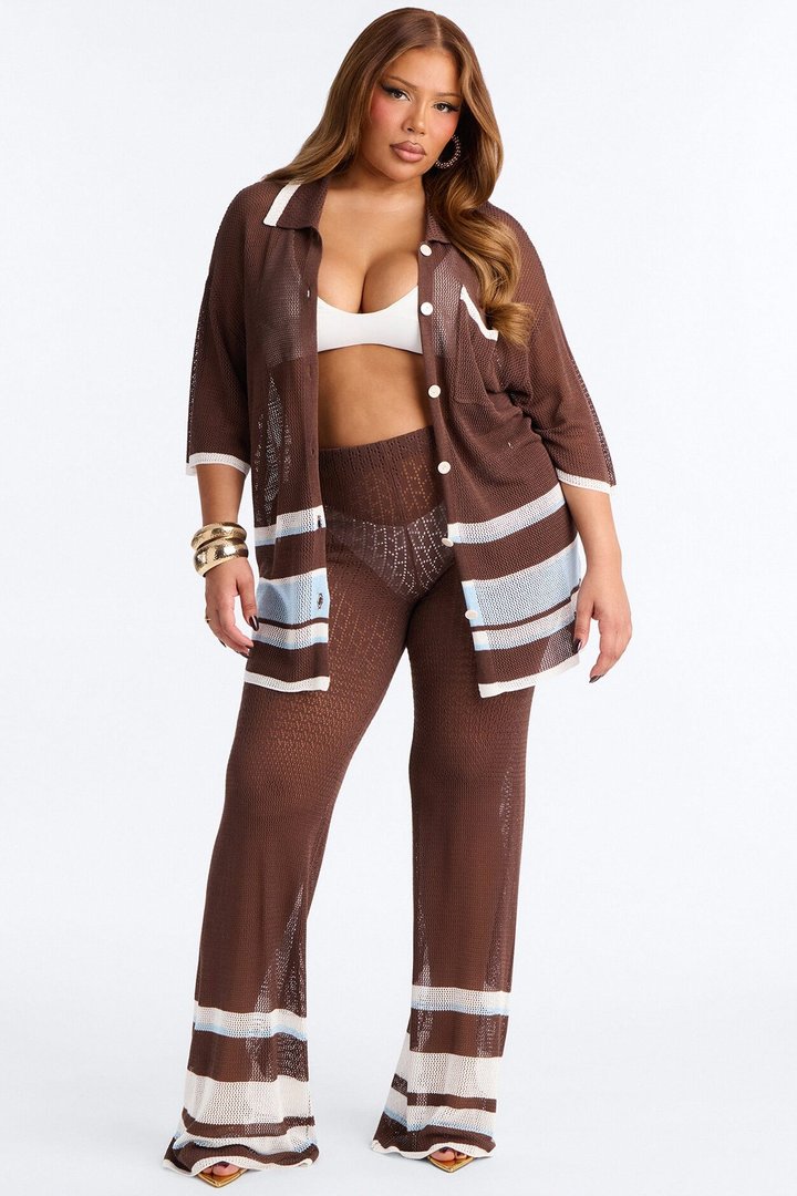 Sally Crochet Pant Set - Brown/combo