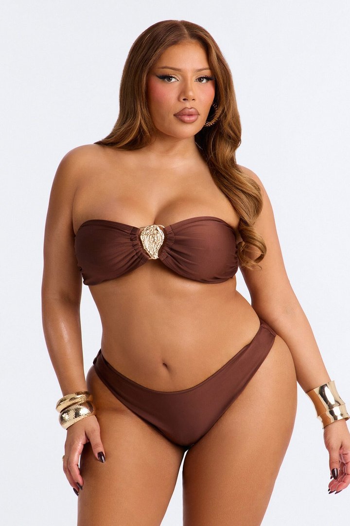 Mia 3 Piece Bandeau Bikini & Cover Up Mini Skirt Sunsuit - Chocolate